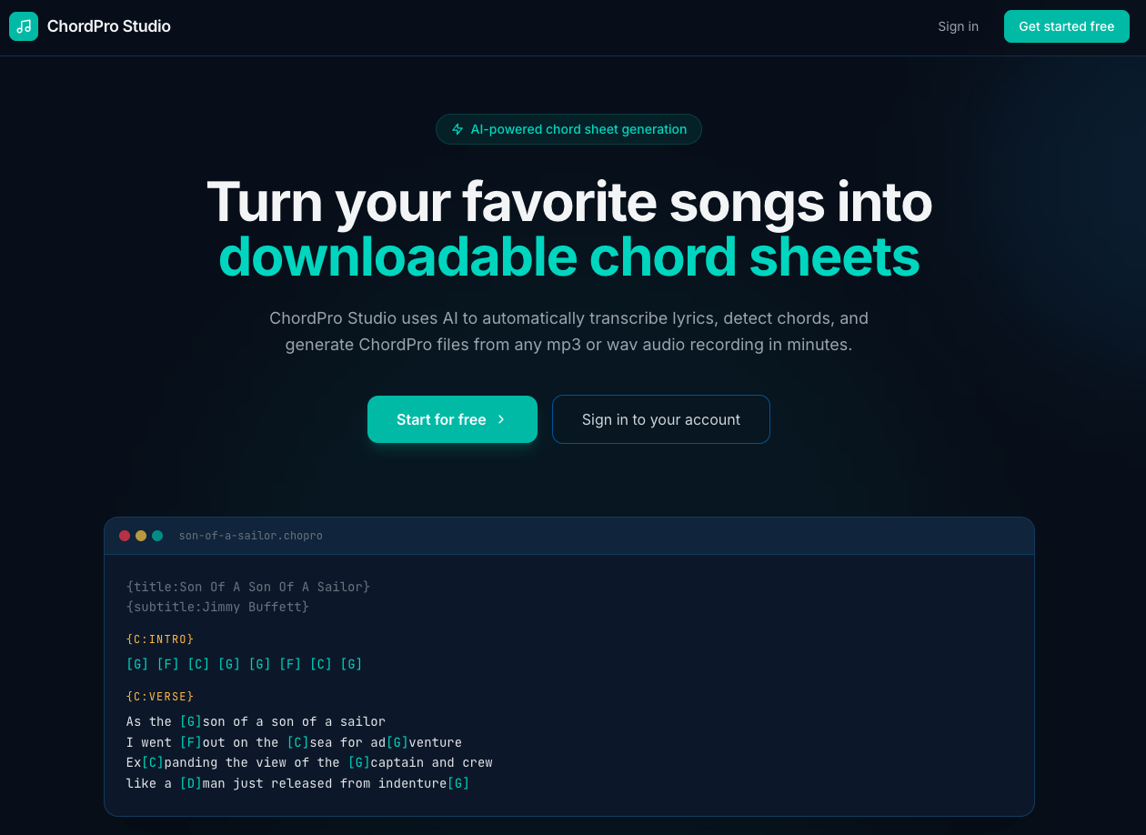 ChordPro Studio App Screenshot